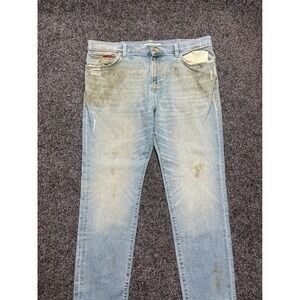 Tommy Hilfiger Denim Mens 38x30 Light Wash Straight Leg Distressed Jeans VTG
